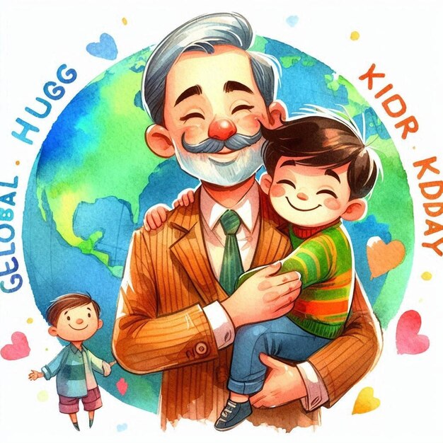 Global Hug Your Kids Day picture of a father and son hugging each other with love written on it