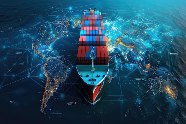 Global logistics concept using technology for international delivery supply chain network container