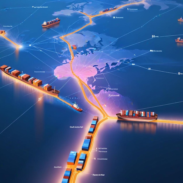 Photo global map highlighting cargo transport routes connecting continents through efficient shipping