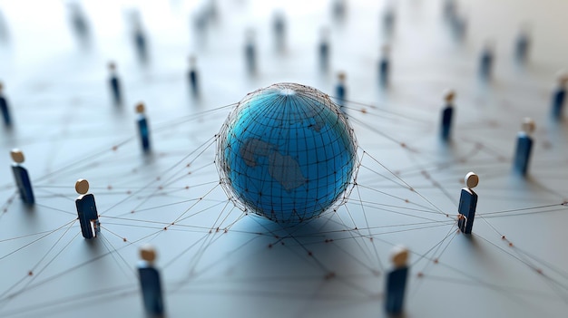 Global Network Concept with Human Figures Connected Around a Globe