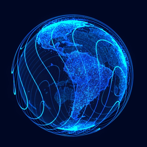 Photo global network concept world map point global network planet earth 3d rendering