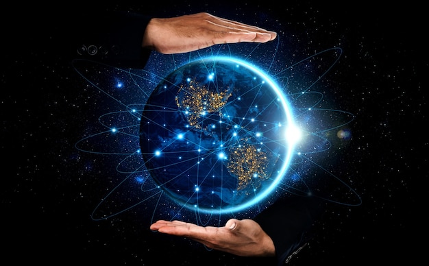 Global network connection covering earth with link of innovative perception