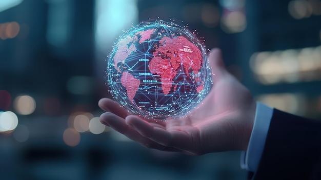 Global Network Connection Hand Holding 3D Earth Globe