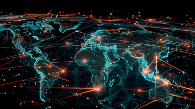 Global Network Connections on Abstract World Map