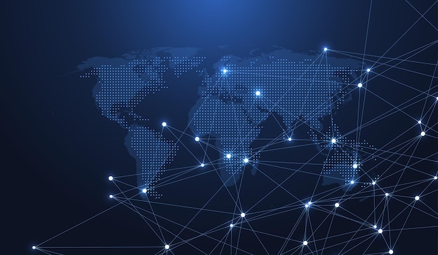 Global network connections with points and lines wireframe background abstract connection structure