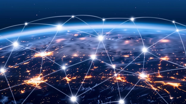 Global Network of Interconnected Cities Illuminated at Night