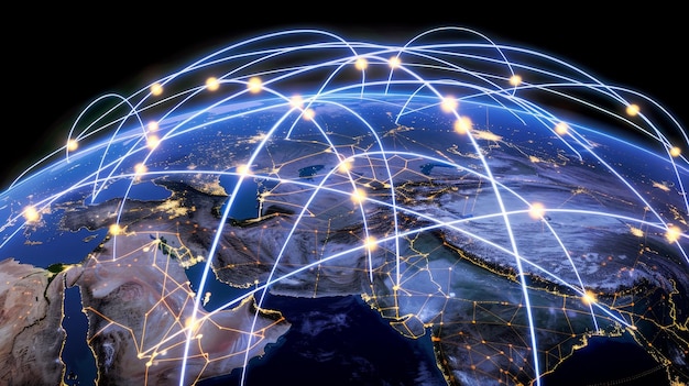 Global Network of Interconnected Points of Light Representing Co