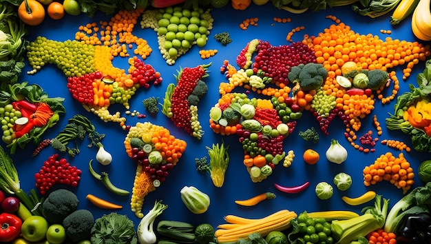 Photo global nutrition a colorful fruit and vegetable world map