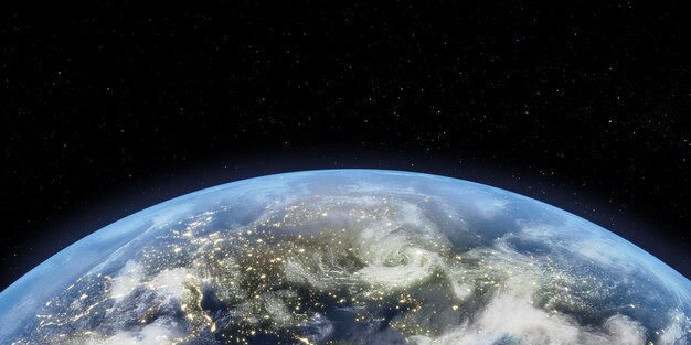 Global Planet Earth views from space with city lights in Europe. World Night. Concept business