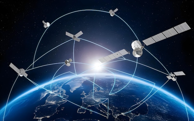 Photo global satellite network transmitting realtime data