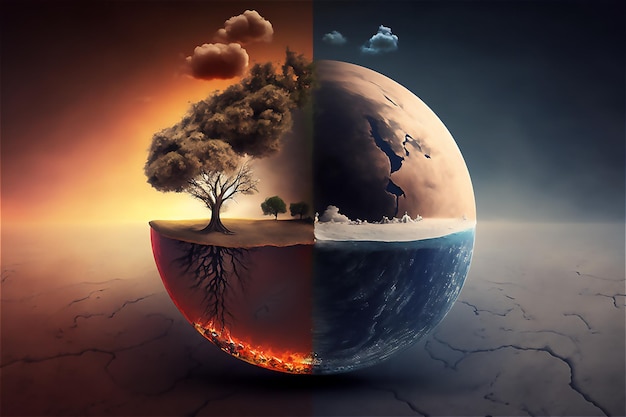 Global warming pollution and climate change are threatening the health and survival of our planet39s ecosystems shape of globe generative ai