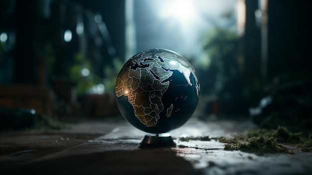 A globe on a brick surface with the word africa on it