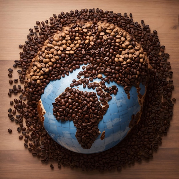 A globe of coffee beans with each bean representing a different culture celebrating International