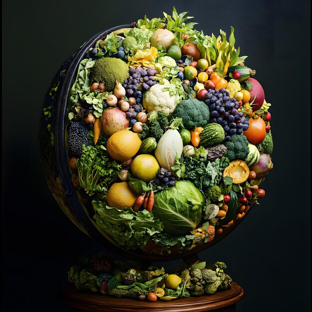 Photo a globe composed of various fruits and vegetables