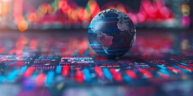 Photo a globe on a digital stock market background symbolizing finance