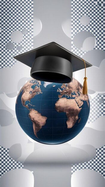 Photo a globe featuring a graduation cap isolate on transparency background png