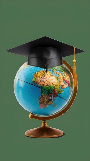 Photo a globe featuring a graduation cap isolate on transparency background png