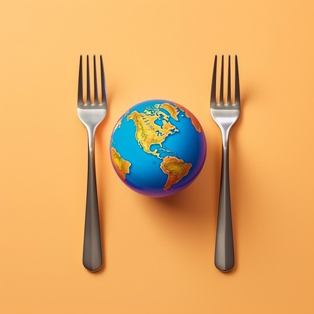 A globe and fork are placed on a yellow background with the word canada on it.