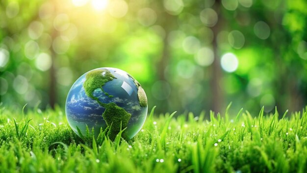 a globe on the grass with the world on it