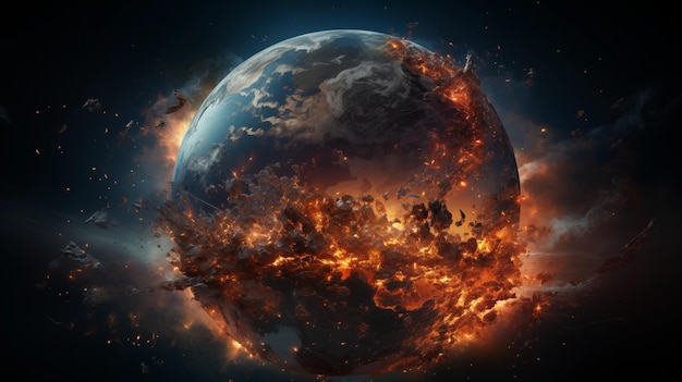 The globe is on fire global catastrophe explosion of the earth end of the world generative ai