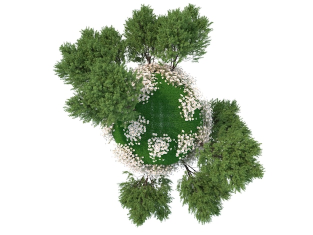 Globe made of different trees and flowers isolated white background