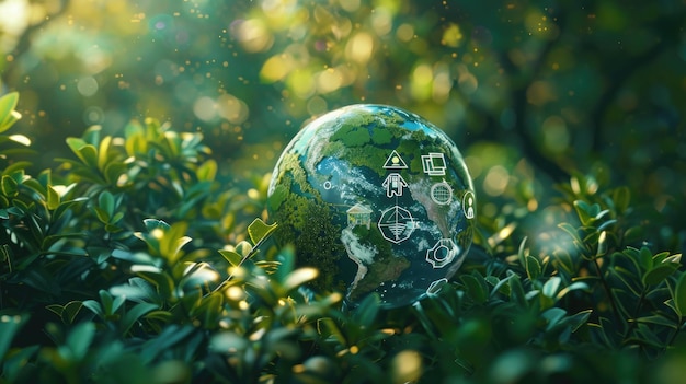 Photo a globe nestled in lush green nature symbolizing environment circular economy and netzero initiatives embodying the concept of sustainable business