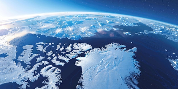 Photo globe north pole view of glacial arctic ocean and north pole region from space