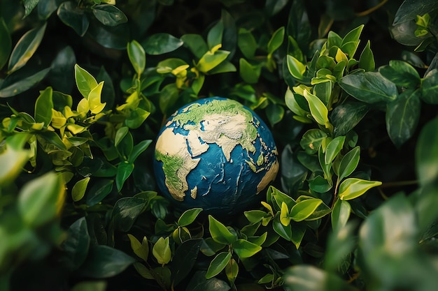 a globe in a plant with the world on it