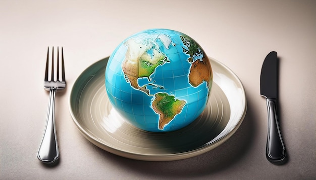 a globe on a plate with the earth on it