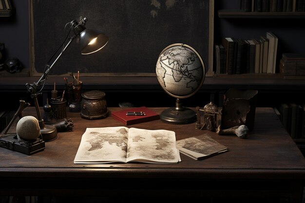 Photo a globe sits on a table with a book titled world