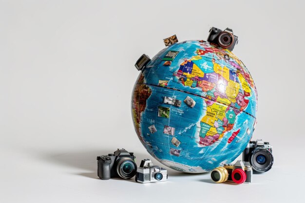 Globe Surrounded by Cameras A Visual Representation of Travel Photography