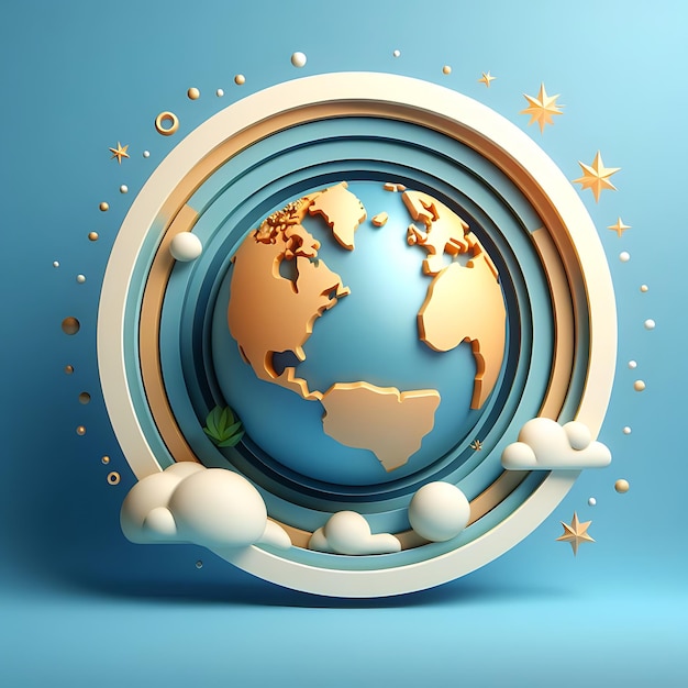 a globe with a blue background and the words world and clouds