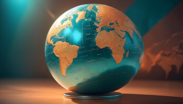 Photo a globe with a blue world map on it