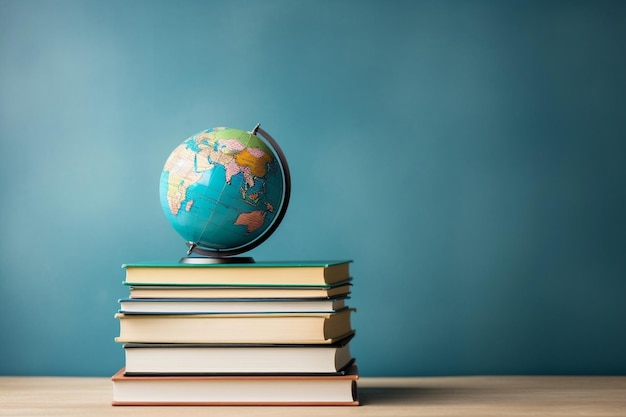 Globe With Books on Blue Background Generative AI