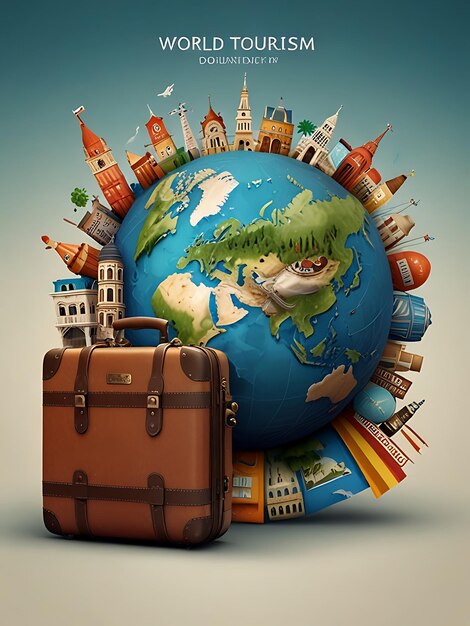 Photo a globe with a brown suitcase and a brown suitcase on it