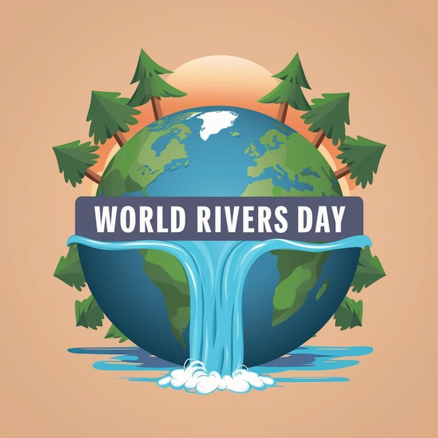 Globe with Cascading River World Rivers Day 2024 Design 1