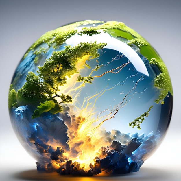 a globe with the earth and forest and illuminated core