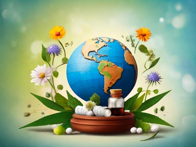 a globe with flowers around it and a world around it