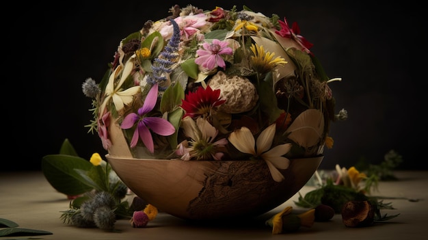 A globe with flowers and leaves on it