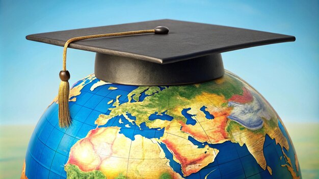 Photo a globe with a globe and a cap with the word education on it