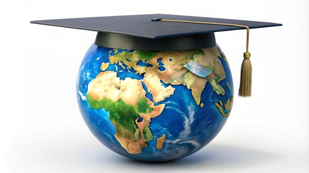 Photo a globe with a globe on it and a piece of paper with a graduation cap on it