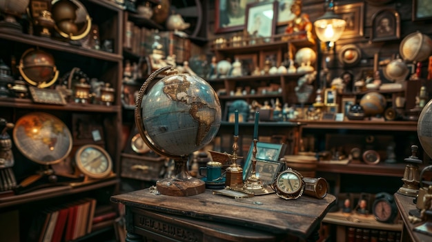 a globe with a globe on it sits on a table