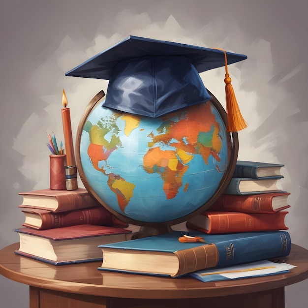 a globe with a globe on top of it with books around it