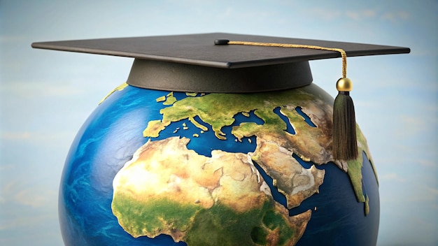 a globe with a graduation cap and a globe on it