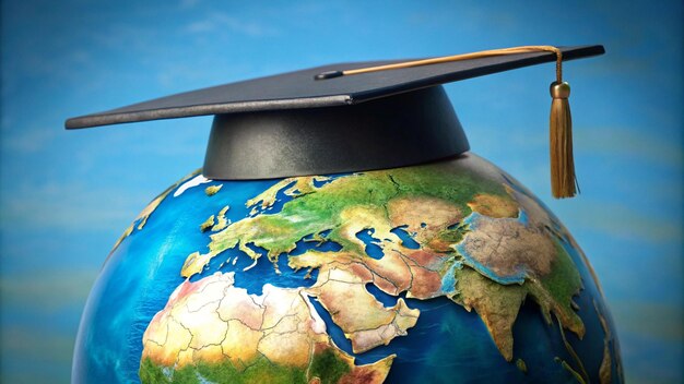 Photo a globe with a graduation cap on it and a graduation cap