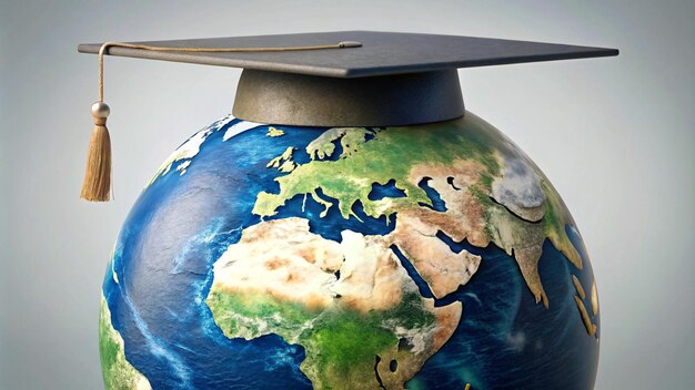 a globe with a graduation cap on it is painted on a vase