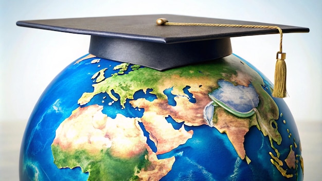 a globe with a graduation cap on it