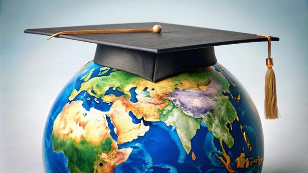 Photo a globe with a graduation cap on it