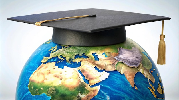 a globe with a graduation cap on it