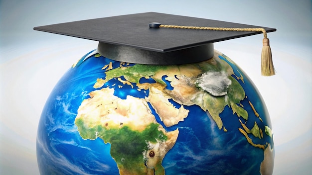 a globe with a graduation cap on it